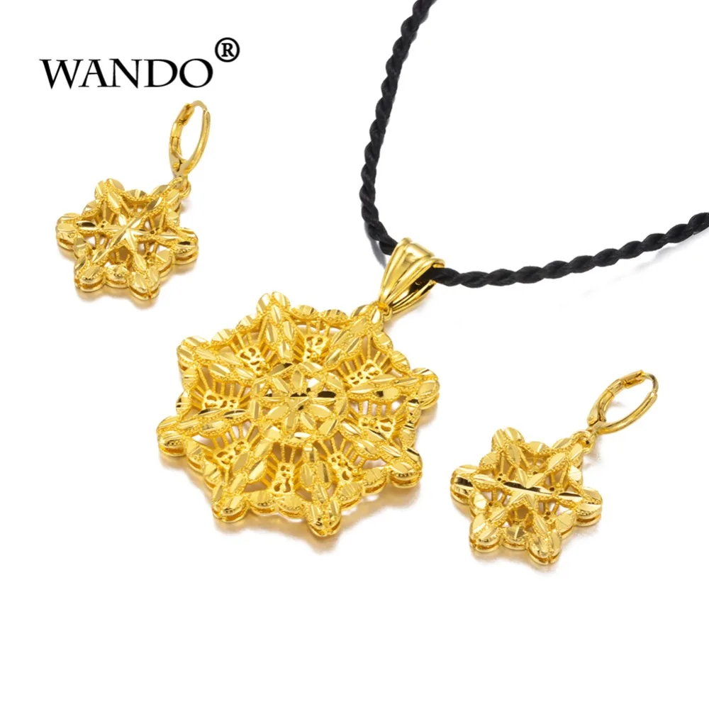 

WANDO Jewelry Gold Color Ethiopian Pendant and Earrings Women necklace Jewelry Set Dubai Arab Wedding Africab Style Gifts ws4