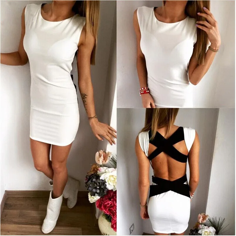 2017 новый женский лето dress белый лоскутное спинки черной повязкой тонкий о