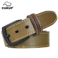 cukup mens top quality solid green cow skin leather belts black pin buckle metal man casual styles jeans belt for men nck298