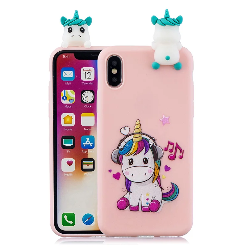 

3D Cute cartoon doll unicorn dog cat silicone case for Iphone XR cases soft tpu back cover fundas hoesje coque etui kryt tok