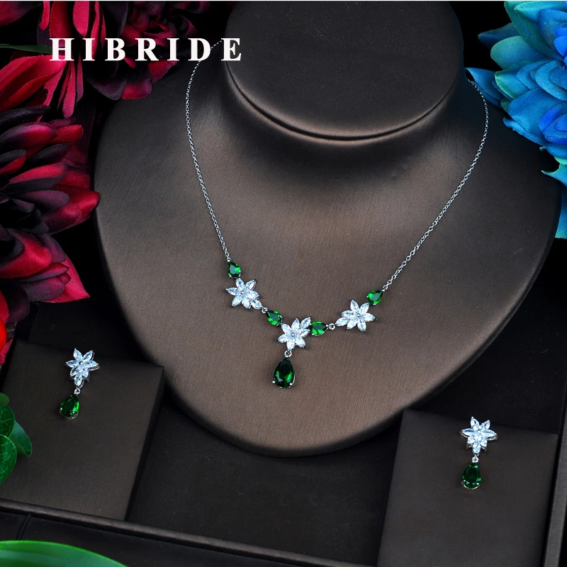 HIBRIDE известный дизайн блестящий AAA зеленый кубический циркон свадебные женские