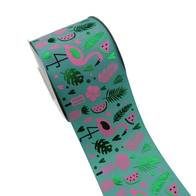 BOCA 75mm (3 inch) Flamingo Ink pink and green foil grosgrain ribbon many color for choose DIY Hair accessories |