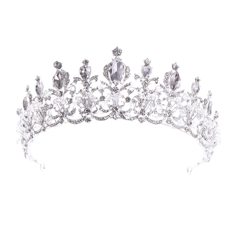 silver Горный хрусталь короны и диадемы свадебная диадема невесты queen Корона, украшенная стразами Свадебные украшения для волос головы украшения - Окраска металла: silver