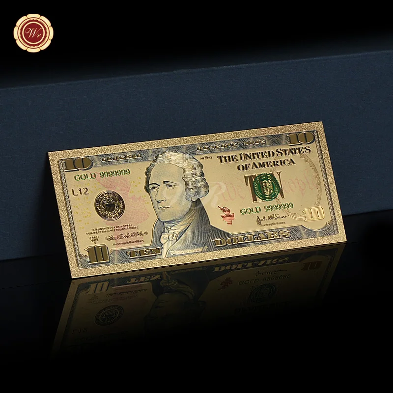 Оптовая продажа американская красочная Золотая банкнота 10 долларов копия денег