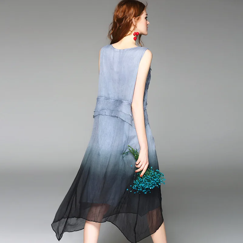 Платье из 100% шелка высокого качества с градиентной аппликацией без рукавов