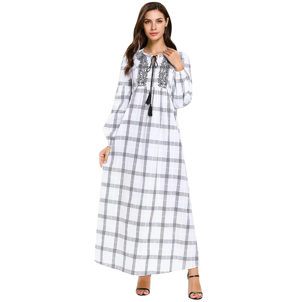 Jaycosin вышивка кисточкой длинное платье мусульманская Абая свободное Кимоно халат