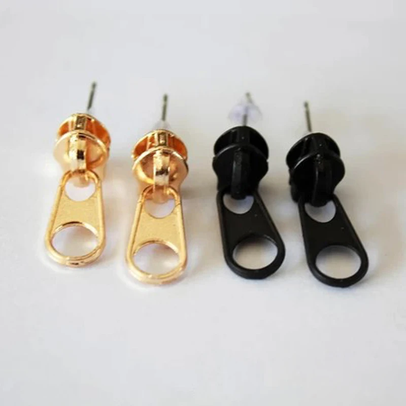 

Hot 1 Pair Women Girl Punk Zipper Studs Earrings Unisex Men Ear Gift Drop Shipping