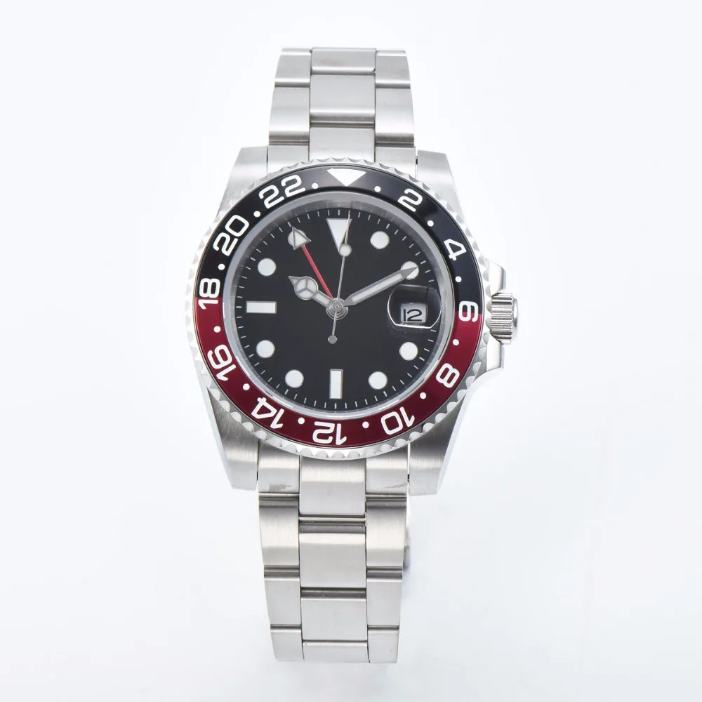 40 mm Corgeut GMT red and black bezel sapphire crystal glass sterile dial stainless steel for watch PEAL movement | Наручные часы