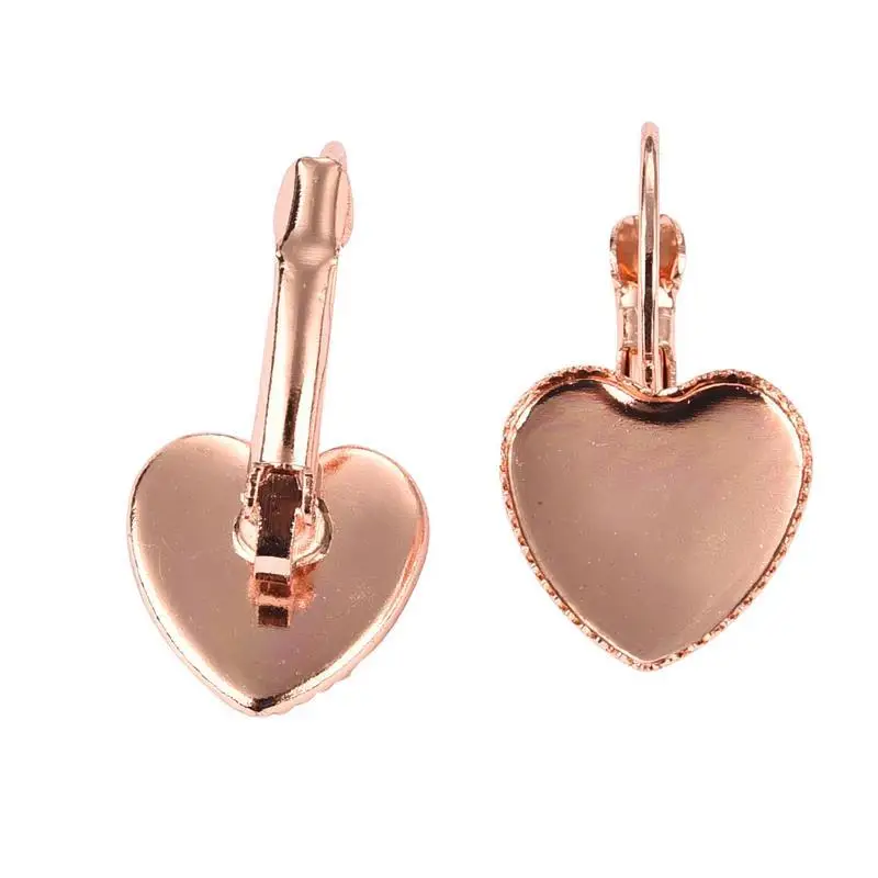 Rose gold 10 шт., крючки для серег, сердце, пустая основа, 12 мм, кабошон, камея, поднос, настройки, серебро, розовое золото, бронза, сделай сам, ювелирное изделие, аксессуары - Цвет: Rose gold