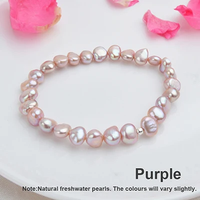 Purple ASHIQI 7-10 мм настоящий натуральный пресноводный барочный жемчуг, браслеты и браслеты для женщин, 925 серебряные бусы, ювелирное изделие, подарок - Цвет камня: Purple