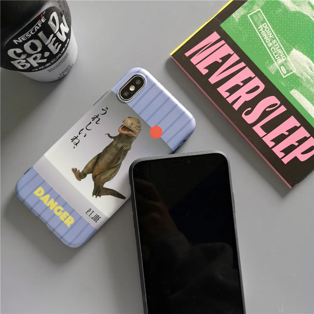 Dinosaur Pattern For iPhone X XR XS Max case Funny Japanese Danger Text Soft Cover 78 6s Plus phone Case Frosted Capa |