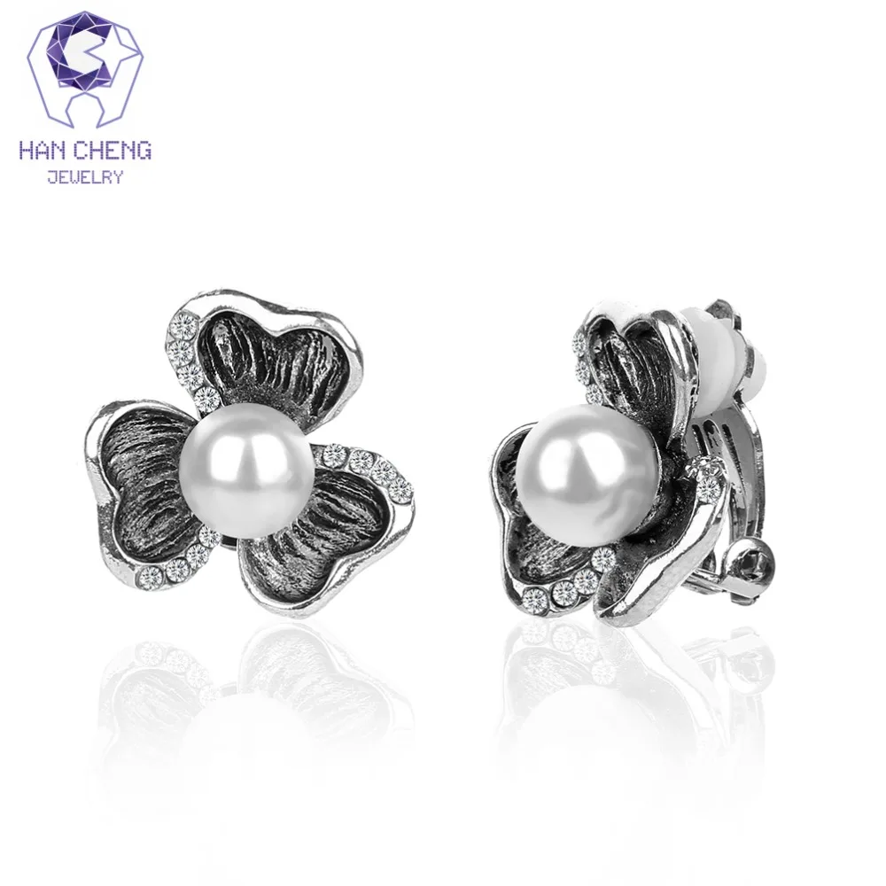 Женские винтажные серьги клипсы HanCheng модная металлическая со стразами и