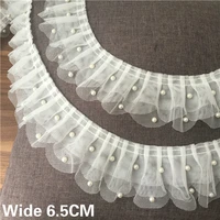 6 5cm wide three layers luxury tulle beaded lace edge ruffle trims for bridal applique wedding dress clothing sewing supplies