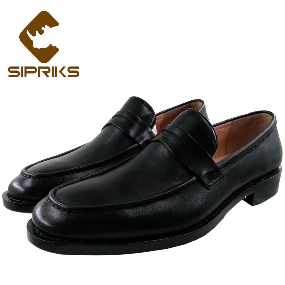 

Sipriks Mens Penny Loafers Genuine Leather Black Men Topsiders Classic Boss Business Work Shoes Slip On Dress Shoes Party Flats