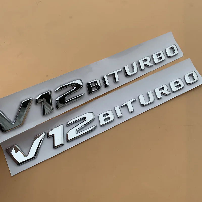 Chrome Letter Number Emblem for Mercedes Benz AMG C43 C63 C63S E43 E53 E63S S65L V12 V8 BITURBO 4MATIC+ Car Trunk Fender Sticker - Цвет: V12 BITURBO 2pcs
