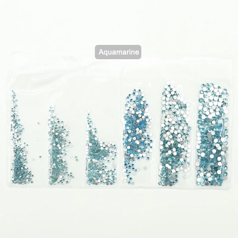 Aquamarine SS3-SS10 стеклянные кристаллы для ногтей Стразы для шармов дизайн ногтей декоративная перегородка AB Цвет Стразы японский дизайн ногтей - Цвет: Aquamarine