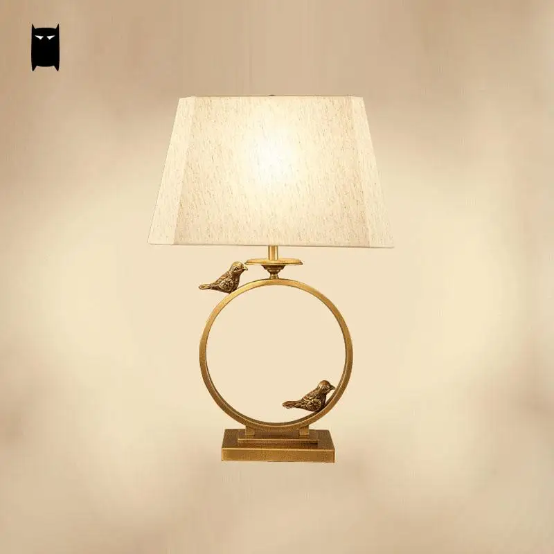 Медная черная птица латунная тканевая абажур настольная лампа роскошный