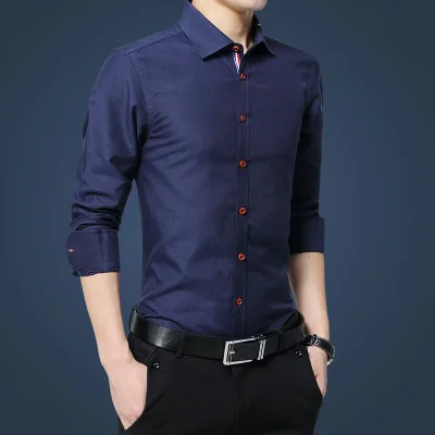 5625 dark blue Разборчивая Повседневная официальная Мужская рубашка с длинным рукавом, деловая тонкая офисная рубашка, мужские хлопковые мужские рубашки, белые 4XL 5XL - Цвет: 5625 dark blue