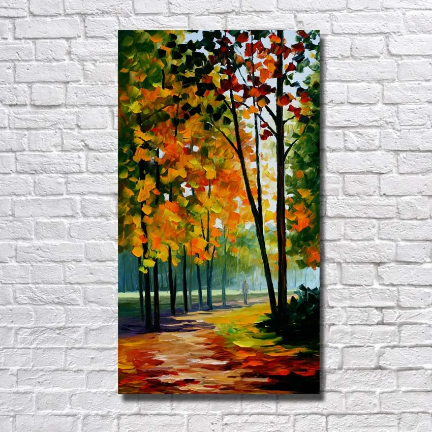 

100% handpainted knife Red maple trees Scenery Oil Painting On Canvas Wall Art picture for wedding Room home Decoration no frame