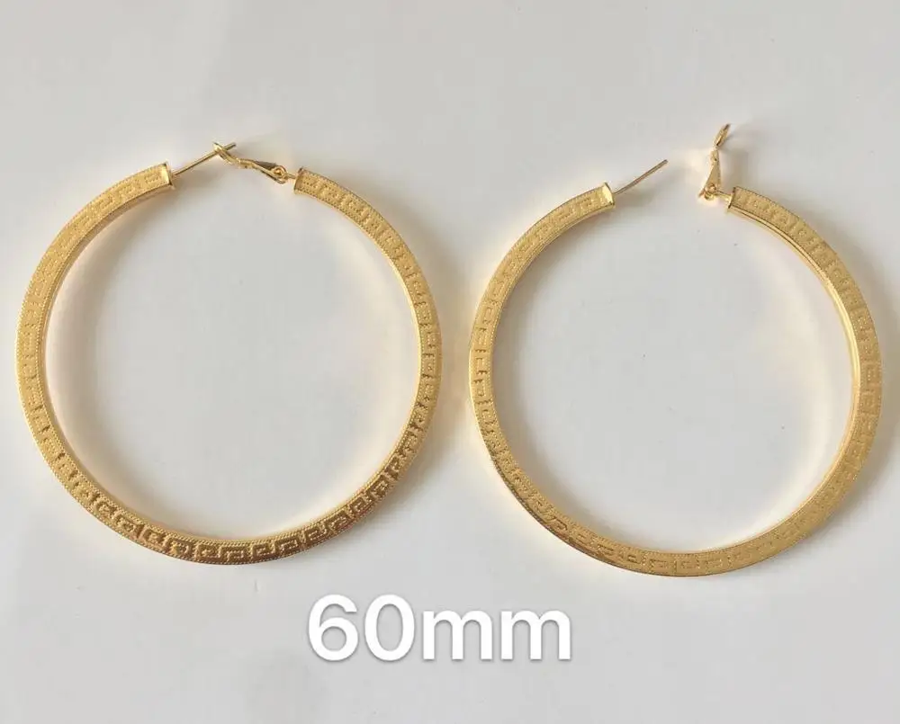HOOP 60MM Минимальный заказ 10$ можно смешать/ G рисунок поверхности желтого золота цвет круглые серьги-кольца диаметр 40 50 60 70 мм - Окраска металла: HOOP 60MM