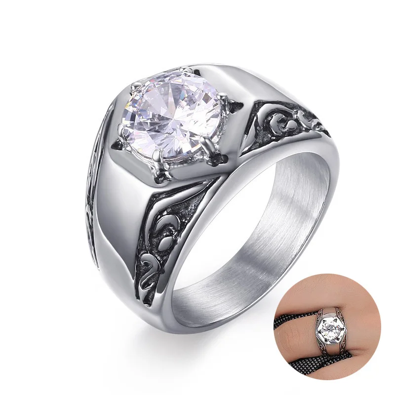

Men's Engraved Gothic Floral Vine CZ Stone Ring for Men Stainless Steel Bike Male Jewelry Aneis Masculinos