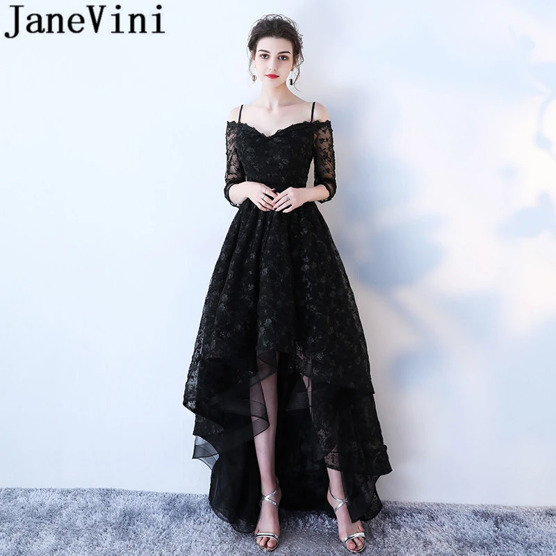 JaneVini сексуальные черные высокие низкие длинные платья подружки невесты с
