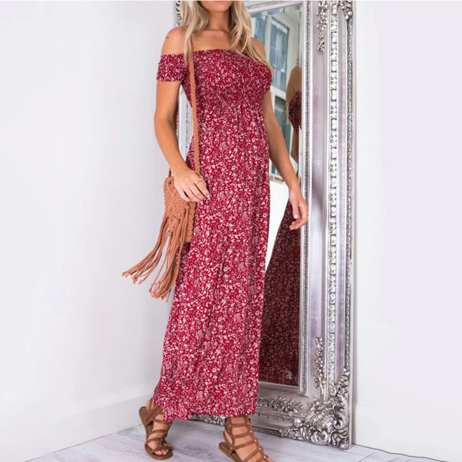 2017 Сексуальная с плеча Пляжное длинное платье винтажные плиссированные Лето