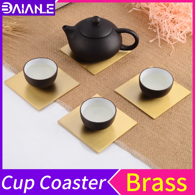 

Tea Cup Coaster Brass Gold Placemat Hot Coffee Milk Cup Mats Square Waterproof Drink Mug Coasters Desktop Pad Table Decoration