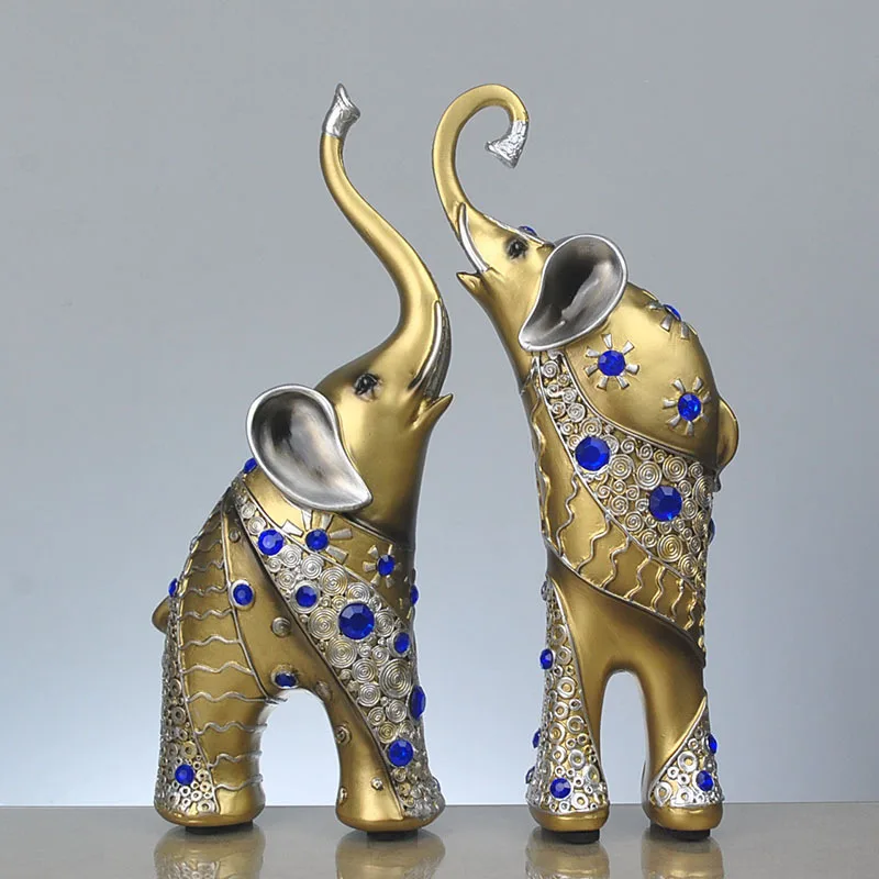 

2pcs/set Creative Resin Gold Couple Elephant Statue Modern Style Diamond Animal Sculpture Crafts Home Decoration Figurine 96