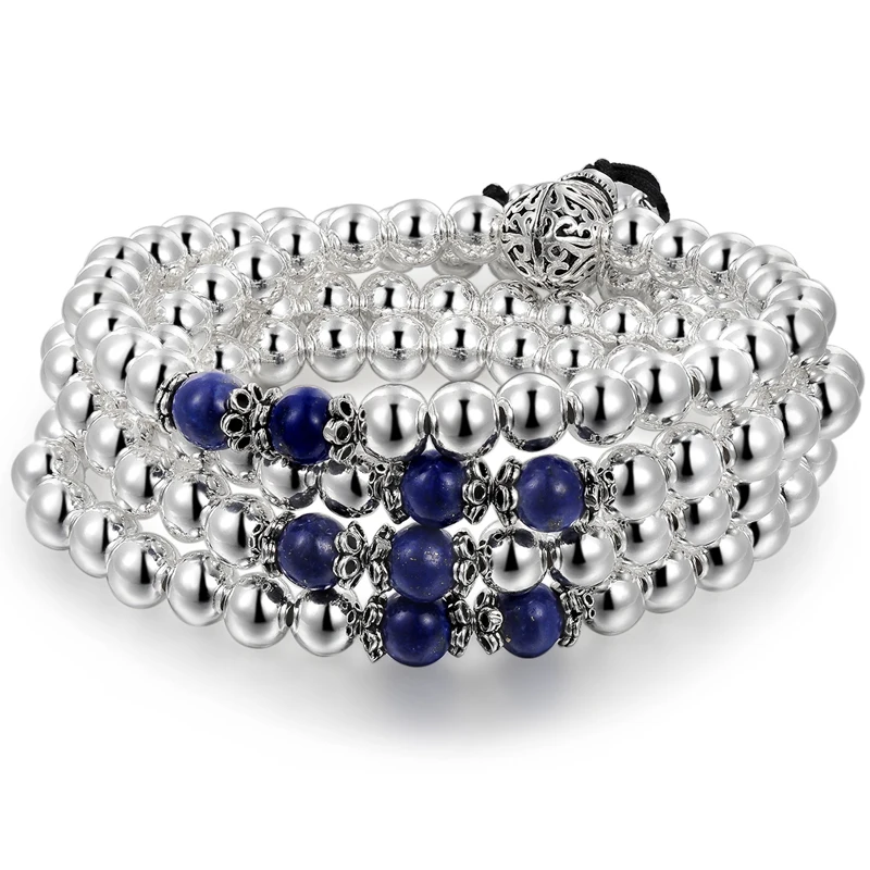 

L&P 100% 925 Silver Beads Lapis Lazuli hand bracelet for women Top quality National Style bracelet