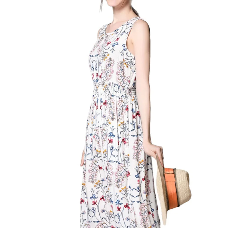 ZH Винтаж платье 2018 новые летние с круглым вырезом без рукавов Vestidos Для женщин