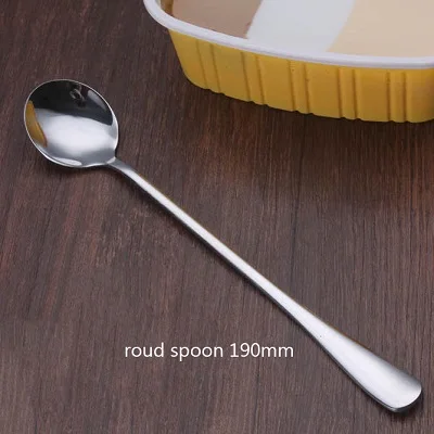 round spoon190mm Утолщенная удлиненная длинная ручка ложка для перемешивания кофейная ложка Мороженое мед десертная ложка три размера на выбор из нержавеющей стали - Цвет: round spoon190mm