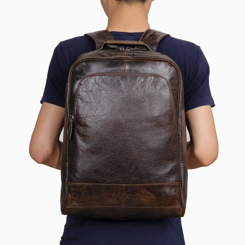 

Nesitu Vintage Real Skin Genuine Leather Men Backpacks 14 inch Laptop Bag Men Travel Bags #M7347