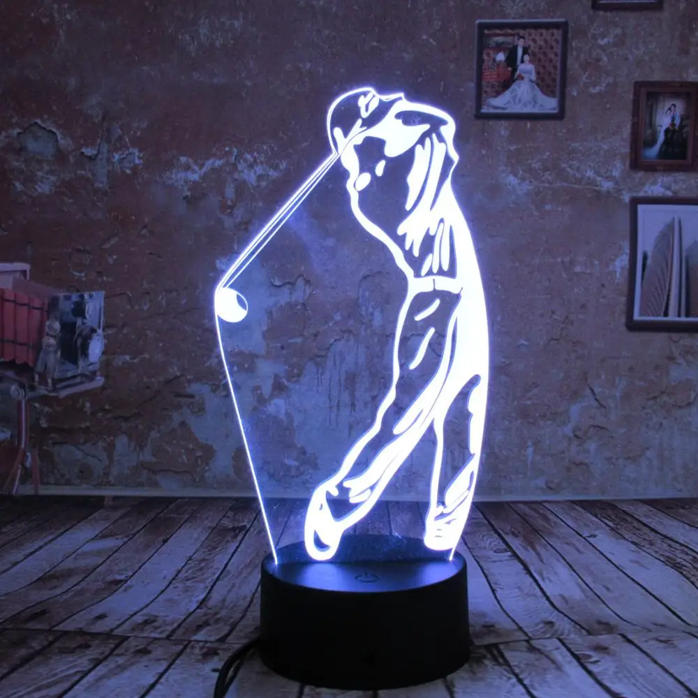 Новые креативные подарки акриловые 3D ночные светильники play golf USB LED фигурка 7