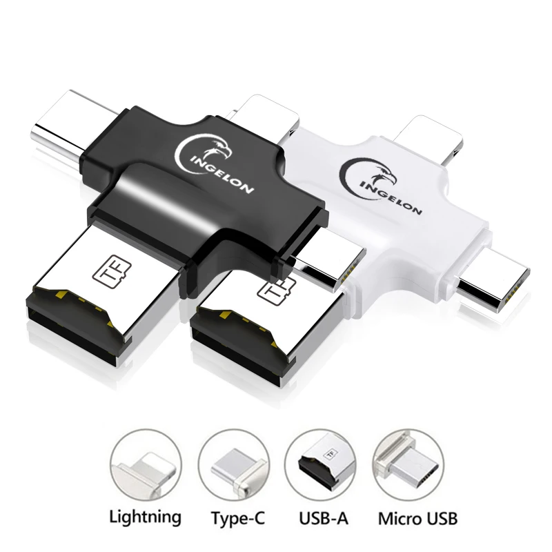 

Ingelon 4in1 USB2.0 OTG Lightning Type-C Memory Card Reader Mirco SD Card Reader Adapter DIY for iphone 6 7 8 Plus Samsung S8 S9