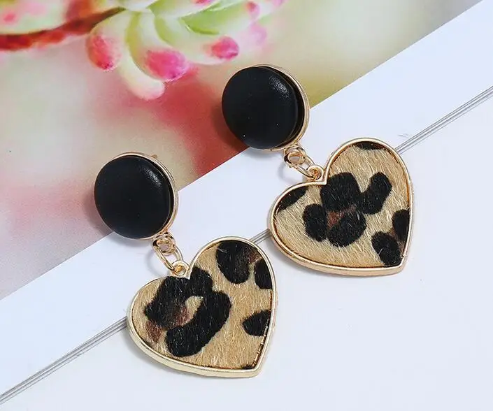 Новые черные имитация бархата сердце геометрические леопардовые Висячие серьги