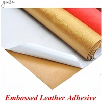 50138cm embossed adhesive leather litchi pu leather fabric back glue artificial synthetic leather fabrics diy bag sofa material