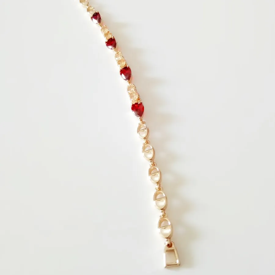 Женский браслет из розового золота 585 пробы с красными камнями|women bracelet|link braceletwomen