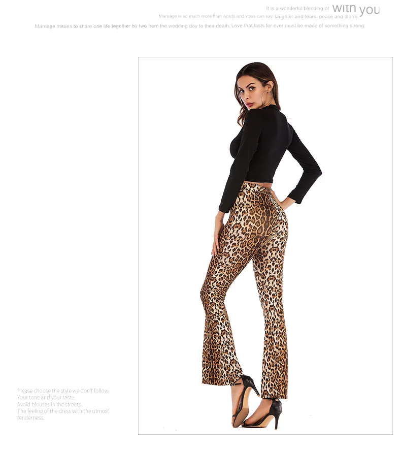 

Trousers Women Streetwear Polyester Cotton Slim Bell-Bottom High Waist Women Long Trousers Leopard Snakeski Pantalones Mujer