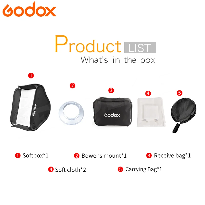 Софтбокс Godox 60x60 см с держателем Bowens+ передний рассеиватель+ сумка для переноски камеры фотостудия светильник для вспышки 60*60 софтбокс