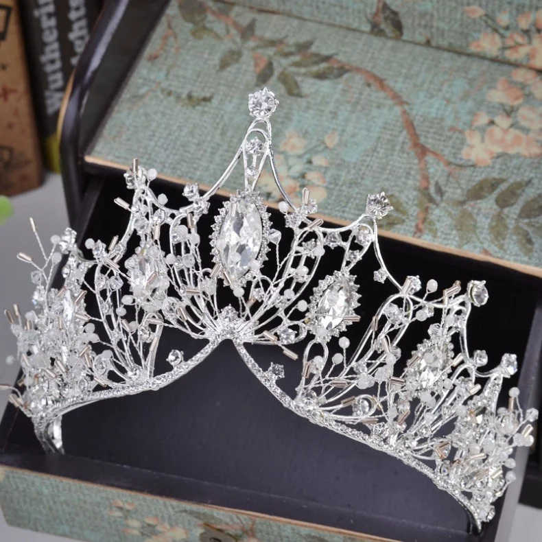 KMVEXO New Big Baroque Handmade Crystal Princess Crowns for Queen Rhinestone Tiaras Diadem Wedding Bridal Hair Accessories