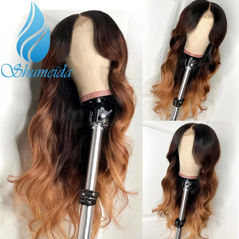 SHD бразильские объемные волнистые парики с волосами младенца Омбре цвет