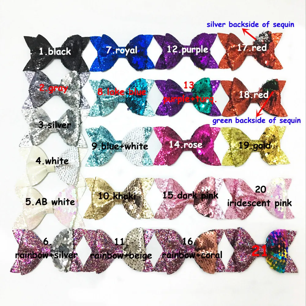 

20pcs/lot 4*2.4 inch Unique Synthetic Leather Bow Half Sequin Half Glitter Reversible Bowknot Hair Accessories