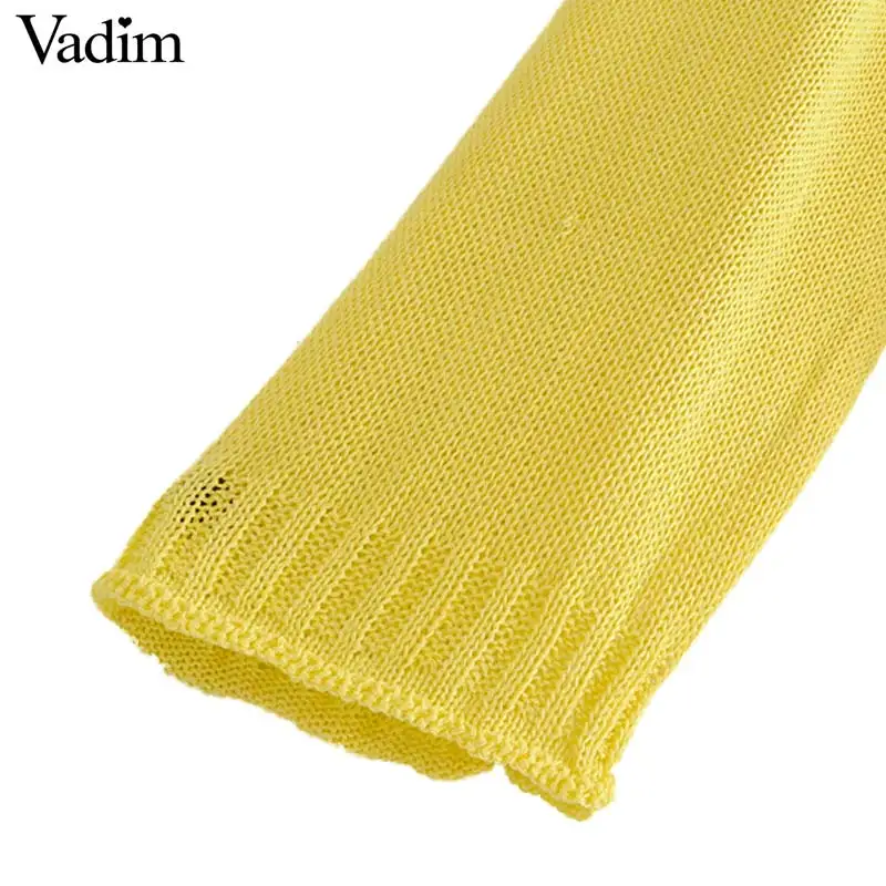 Vadim women yellow oversized knitted cardigans pockets see through long sleeve buttons sweaters ladies basic loose tops HA039 |