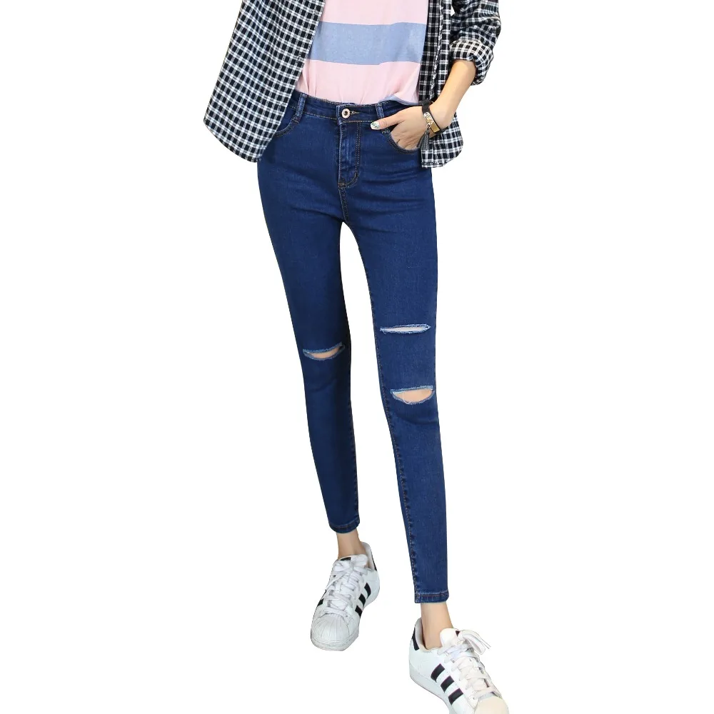 Weweya Skinny High Waist Ripped Jeans Women Black Denim Pants Hole Stretch Pencil Jeggings Femme | Женская одежда