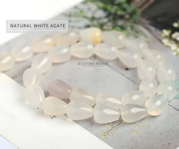 WHITE AGATE Бусины в форме капли из натурального серого агата, браслеты из натурального халцедона, золота, песка, камня, аксессуары, бусины из JD камня, бусины - Цвет: WHITE AGATE