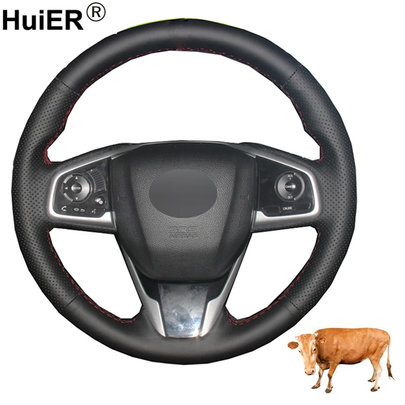 

Hand Sewing Car Steering Wheel Cover Top Cow Leather For Honda Civic Civic 10 2016-2019 CRV CR-V 2017-2019 Clarity 2016-2018
