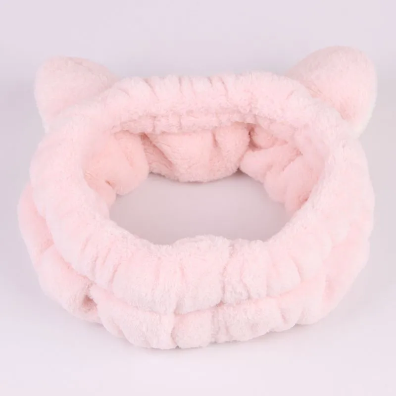 light pink hairband Милые кошачьи ушки, коралловые флисовые повязки для волос, Женская повязка для макияжа, банная маска для мытья лица, повязка на голову, галстуки для волос для девочек - Цвет: light pink hairband