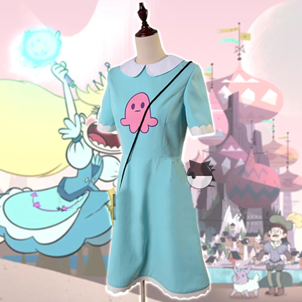 Женский костюм для косплея Звездные против злых сил синее длинное платье