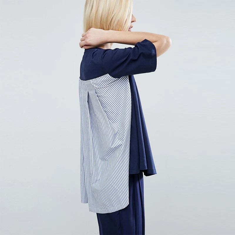 Новая мода 2018 футболки Для женщин девочек Лето Bf Стиль полосатые топы Футболка